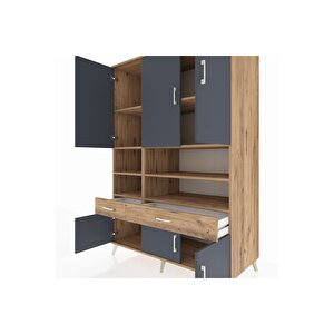 Kronos Dolap 8 Raflı 2 Çekmeceli 6 Kapaklı 132x59x195 Çam-antrasit/çam