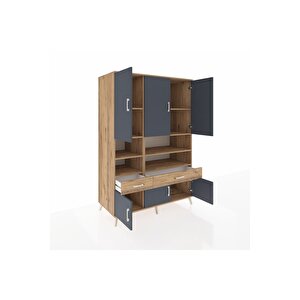 Kronos Dolap 8 Raflı 2 Çekmeceli 6 Kapaklı 132x59x195 Çam-antrasit/çam