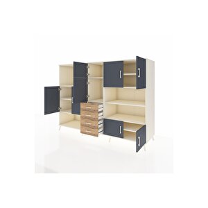 Kronos Dolap 9 Raflı 4 Çekmeceli 8 Kapaklı 220x59x163 Aytaşı-antrasit/çam