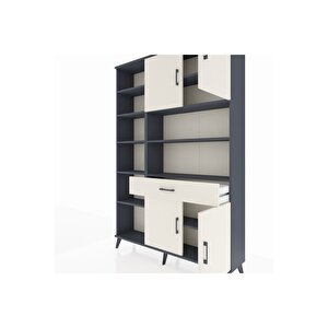 Arges Gardrop 10 Raflı Tek Çekmeceli 4 Kapaklı 132x30x195 Antrasit-aytaşı