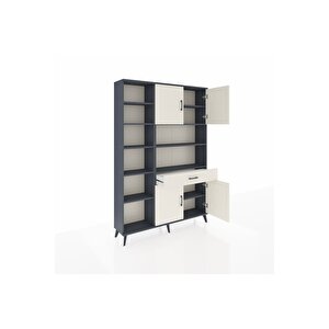 Arges Gardrop 10 Raflı Tek Çekmeceli 4 Kapaklı 132x30x195 Antrasit-aytaşı