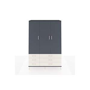 Hyperion Dolap 5 Raflı 6 Çekmeceli Tek Askılı 132x44x195 Antrasit-antrasit/aytaşı