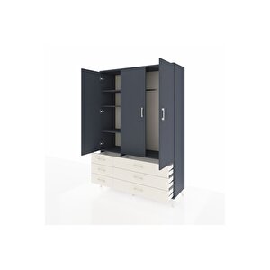 Hyperion Dolap 5 Raflı 6 Çekmeceli Tek Askılı 132x44x195 Antrasit-antrasit/aytaşı