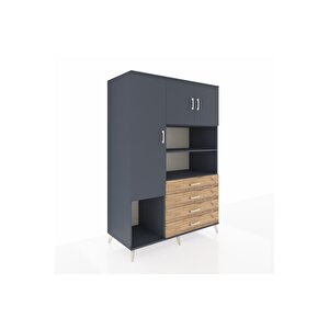 Kronos Dolap 7 Raflı 4 Çekmeceli 3 Kapaklı 132x59x195 Antrasit-antrasit/çam