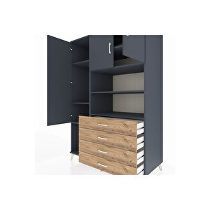 Kronos Dolap 7 Raflı 4 Çekmeceli 3 Kapaklı 132x59x195 Antrasit-antrasit/çam