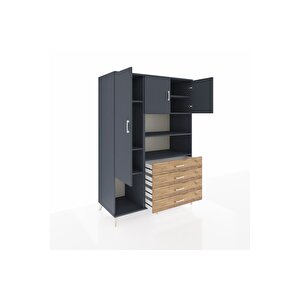 Kronos Dolap 7 Raflı 4 Çekmeceli 3 Kapaklı 132x59x195 Antrasit-antrasit/çam