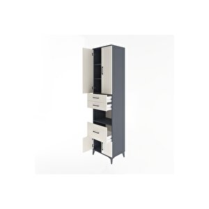 Hyperion Dolap 4 Raflı 3 Çekmeceli 4 Kapaklı 60x44x243 Antrasit-aytaşı