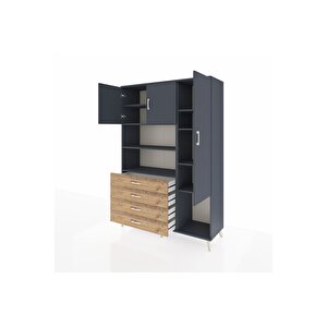 Hyperion Dolap 8 Raflı 4 Çekmeceli 3 Kapaklı 132x44x195 Antrasit-antrasit/çam