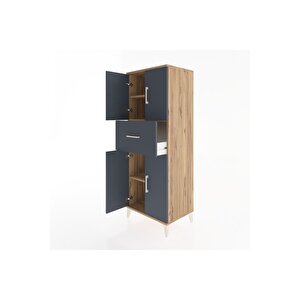 Hyperion Dolap 3 Raflı Tek Çekmeceli 4 Kapaklı 60x44x163 Çam-antrasit