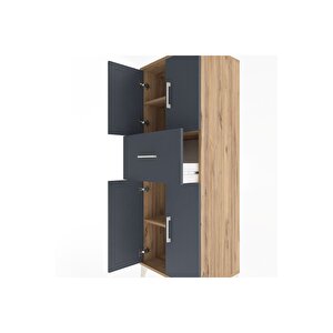 Hyperion Dolap 3 Raflı Tek Çekmeceli 4 Kapaklı 60x44x163 Çam-antrasit