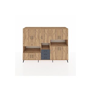 Hyperion Dolap 13 Raflı 3 Çekmeceli 9 Kapaklı 220x44x163 Çam-çam/antrasit