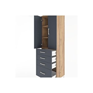 Hyperion Dolap 3 Raflı 4 Çekmeceli 2 Kapaklı 60x44x195 Çam-antrasit