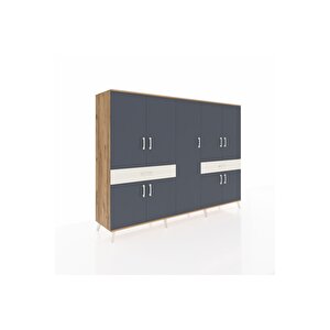 Hyperion Dolap 12 Raflı 2 Çekmeceli 8 Kapaklı 220x44x163 Çam-antrasit/aytaşı