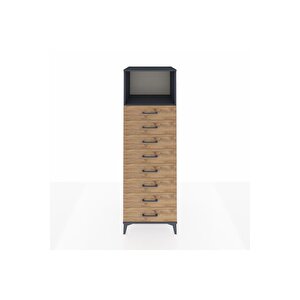 Kronos Dolap Tek Raflı 8 Çekmeceli 60x59x182 Antrasit-çam