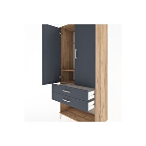Hyperion Dolap 2 Raflı 2 Çekmeceli Tek Askılı 88x44x195 Çam-antrasit