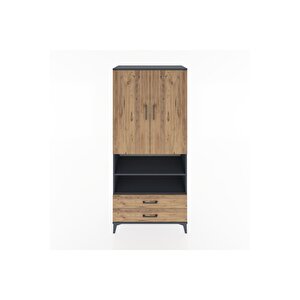 Hyperion Dolap 3 Raflı 2 Çekmeceli Tek Askılı 88x44x195 Antrasit-çam