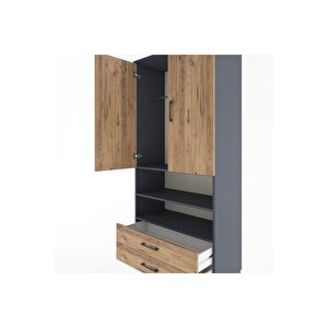 Hyperion Dolap 3 Raflı 2 Çekmeceli Tek Askılı 88x44x195 Antrasit-çam