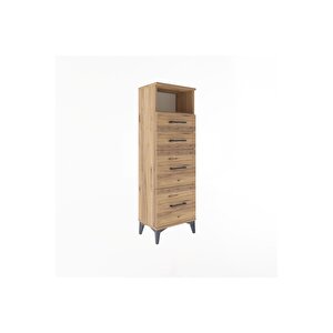 Arges Dolap Tek Raflı 4 Çekmeceli 44x30x134 Çam-çam