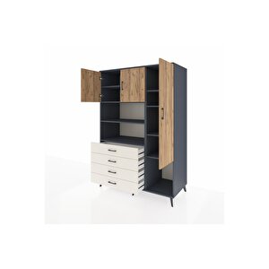 Kronos Dolap 8 Raflı 4 Çekmeceli 3 Kapaklı 132x59x195 Antrasit-çam/aytaşı