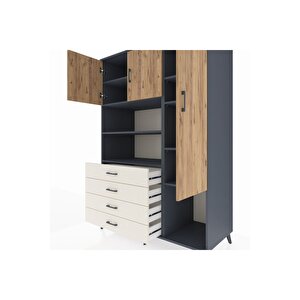 Kronos Dolap 8 Raflı 4 Çekmeceli 3 Kapaklı 132x59x195 Antrasit-çam/aytaşı