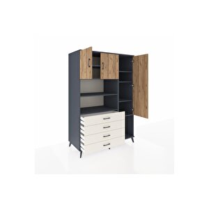 Kronos Dolap 8 Raflı 4 Çekmeceli 3 Kapaklı 132x59x195 Antrasit-çam/aytaşı