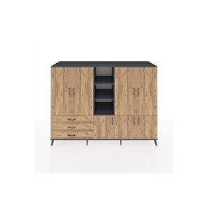 Kronos Dolap 11 Raflı 3 Çekmeceli 7 Kapaklı 220x59x163 Antrasit-çam