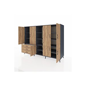 Kronos Dolap 11 Raflı 3 Çekmeceli 7 Kapaklı 220x59x163 Antrasit-çam