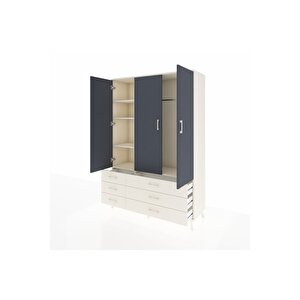 Hyperion Dolap 5 Raflı 6 Çekmeceli Tek Askılı 132x44x195 Aytaşı-antrasit/aytaşı