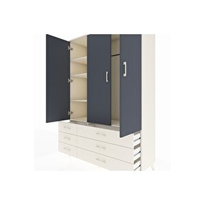 Hyperion Dolap 5 Raflı 6 Çekmeceli Tek Askılı 132x44x195 Aytaşı-antrasit/aytaşı