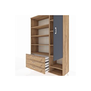 Hyperion Dolap 9 Raflı 3 Çekmeceli Tek Kapaklı  132x44x195 Çam-antrasit/çam