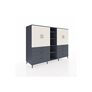 Kronos Dolap 10 Raflı 6 Çekmeceli 4 Kapaklı 220x59x163 Antrasit-aytaşı/antrasit