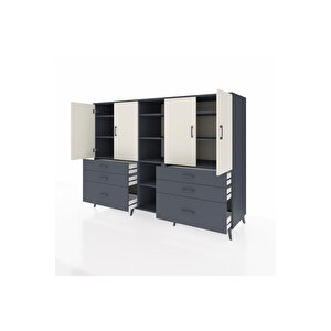 Kronos Dolap 10 Raflı 6 Çekmeceli 4 Kapaklı 220x59x163 Antrasit-aytaşı/antrasit