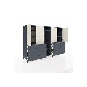 Kronos Dolap 10 Raflı 6 Çekmeceli 4 Kapaklı 220x59x163 Antrasit-aytaşı/antrasit