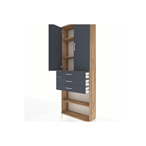 Arges Dolap 4 Raflı 3 Çekmeceli 2 Kapaklı 88x30x243 Çam-antrasit