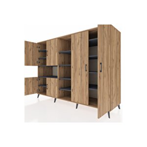 Kronos Dolap 13 Raflı 6 Kapaklı 220x59x163 Çam-çam/antrasit