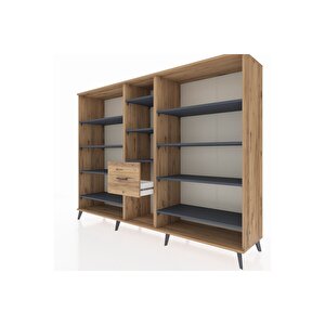 Hyperion Dolap 11 Raflı 3 Çekmeceli  220x44x163 Çam-antrasit/çam