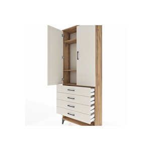 Arges Dolap 3 Raflı 4 Çekmeceli 2 Kapaklı 88x30x221 Çam-aytaşı