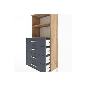 Hyperion Dolap 2 Raflı 4 Çekmeceli 60x44x134 Çam-antrasit