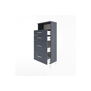 Arges Dolap Tek Raflı 4 Çekmeceli 60x30x134 Antrasit-antrasit