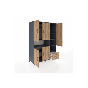 Kronos Dolap 10 Raflı 2 Çekmeceli 5 Kapaklı 132x59x195 Antrasit-çam/çam