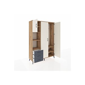 Hyperion Dolap 6 Raflı 3 Çekmeceli Tek Askılı 132x44x195 Çam-aytaşı/antrasit