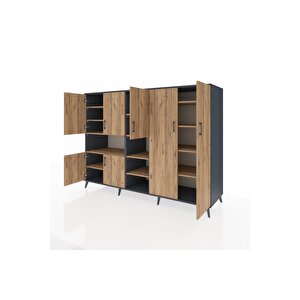 Kronos Dolap 13 Raflı 7 Kapaklı 220x59x163 Antrasit-çam