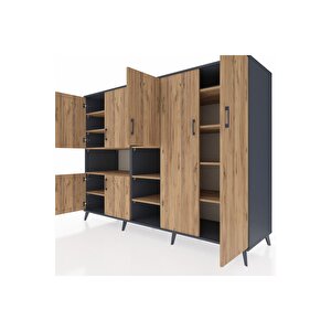 Kronos Dolap 13 Raflı 7 Kapaklı 220x59x163 Antrasit-çam