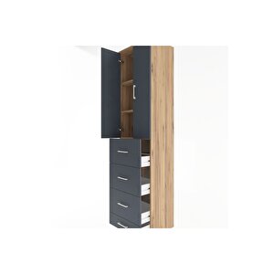 Hyperion Dolap 3 Raflı 4 Çekmeceli 2 Kapaklı 60x44x243 Çam-antrasit
