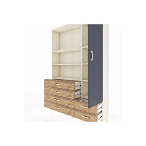 Arges Dolap 7 Raflı 6 Çekmeceli Tek Kapaklı  132x30x195 Aytaşı-antrasit/çam