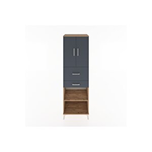 Hyperion Dolap 4 Raflı 2 Çekmeceli 2 Kapaklı 60x44x195 Çam-antrasit