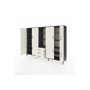 Hyperion Dolap 11 Raflı 3 Çekmeceli 8 Kapaklı 220x44x163 Antrasit-aytaşı