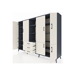 Hyperion Dolap 11 Raflı 3 Çekmeceli 8 Kapaklı 220x44x163 Antrasit-aytaşı