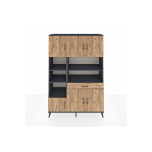 Hyperion Gardrop 10 Raflı Tek Çekmeceli 6 Kapaklı 132x44x195 Antrasit-çam