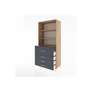 Hyperion Dolap 3 Raflı 4 Çekmeceli 88x44x195 Çam-antrasit